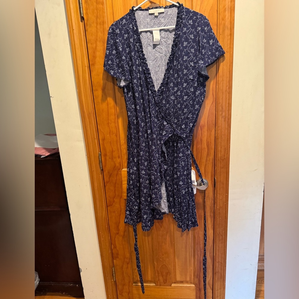 LOFT Navy Floral Wrap Blouse